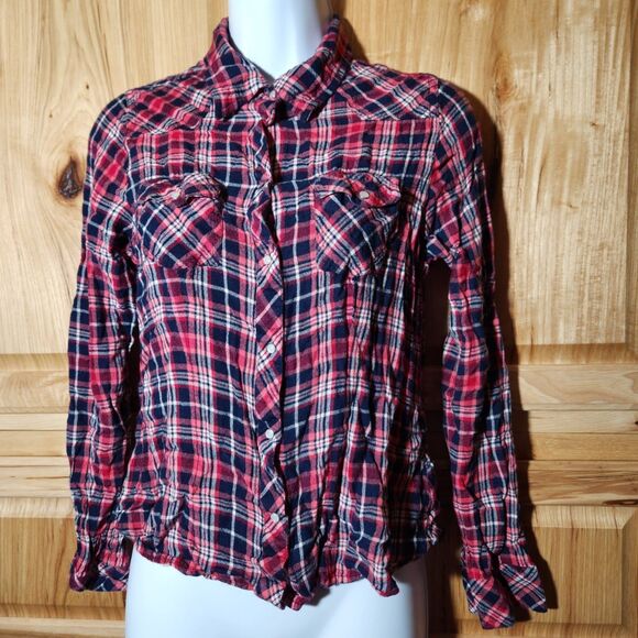 Route 66 Plaid Button-Up Shirt – Juniors Small, Long Sleeve, Roll Tab - Picture 2 of 8